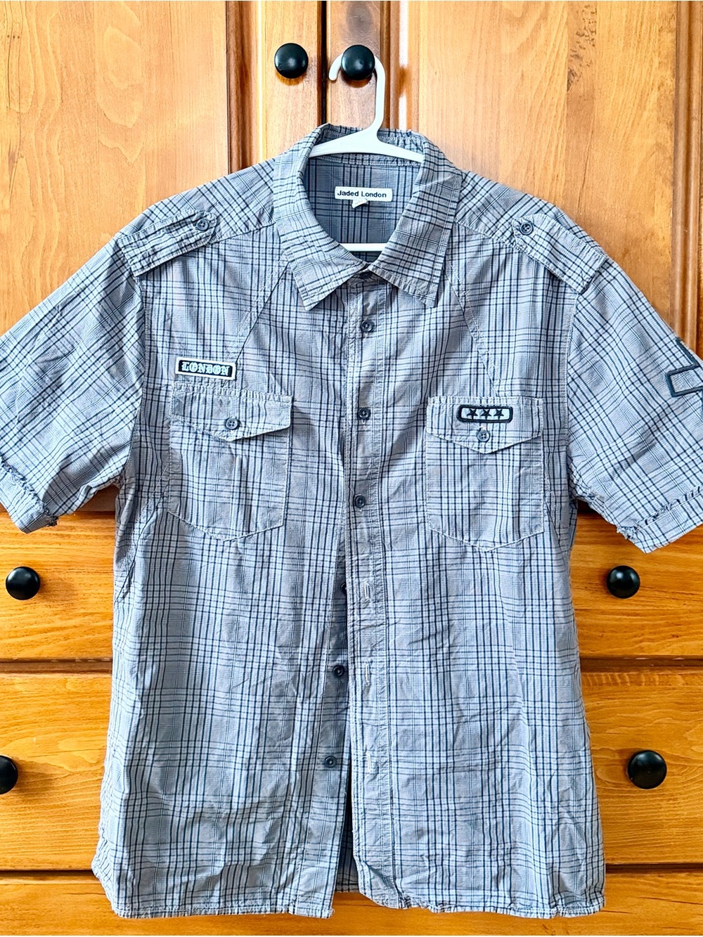 Jaded London Men's Gray Plaid Short-Sleeve Button-Down Shirt